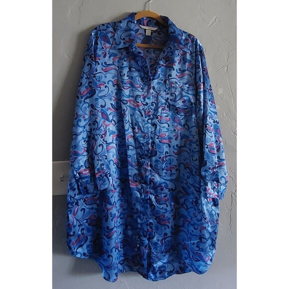 Sexy Sensual Cacique  Nightgown Women 18/20 Blue/floral Button Down Chemise. - Picture 4 of 11